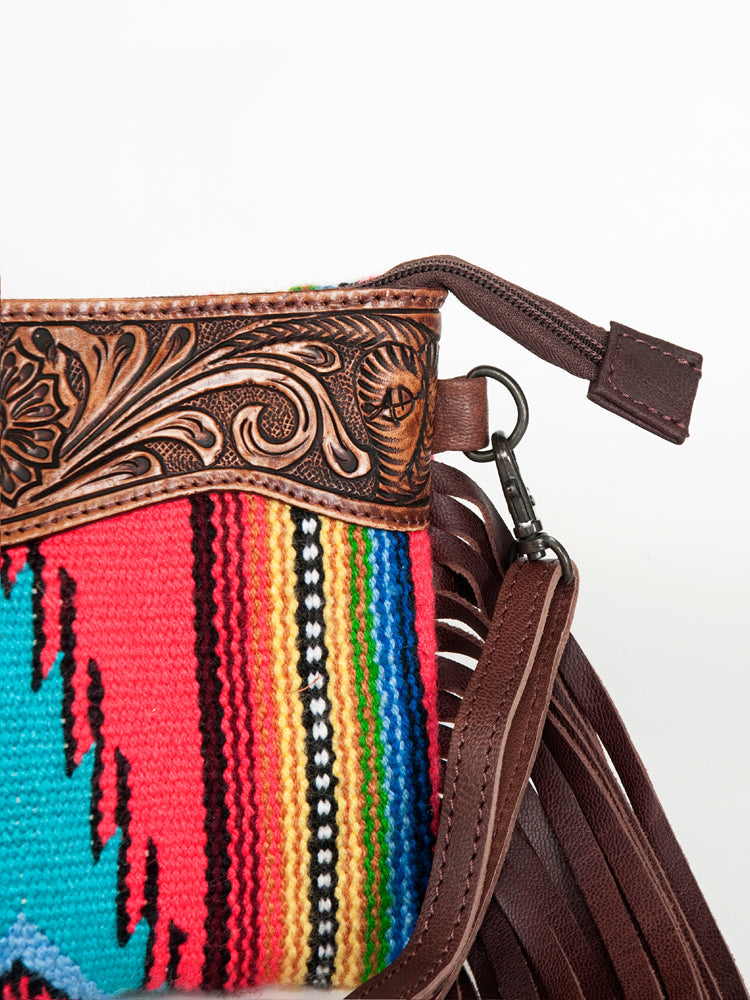 American Darling Crossbody Hand Tooled Saddle Blanket Genuine Leather