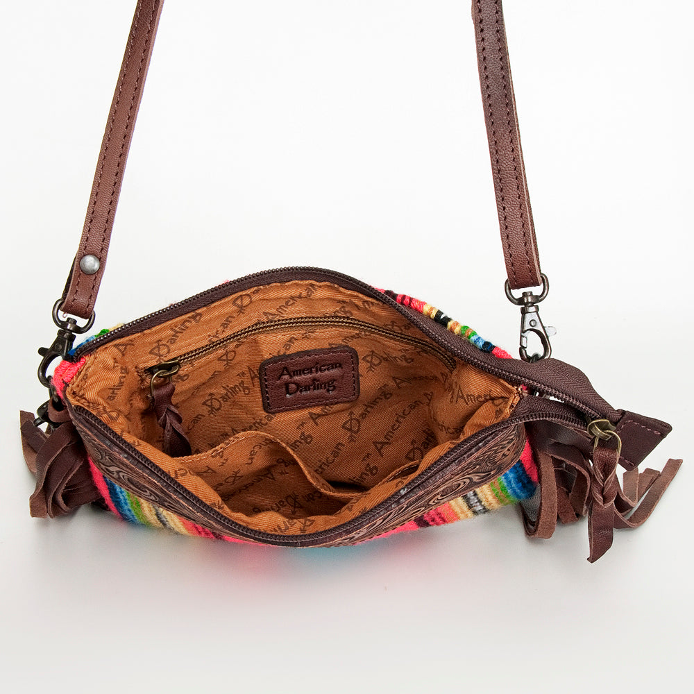 American Darling Crossbody Hand Tooled Saddle Blanket Genuine Leather