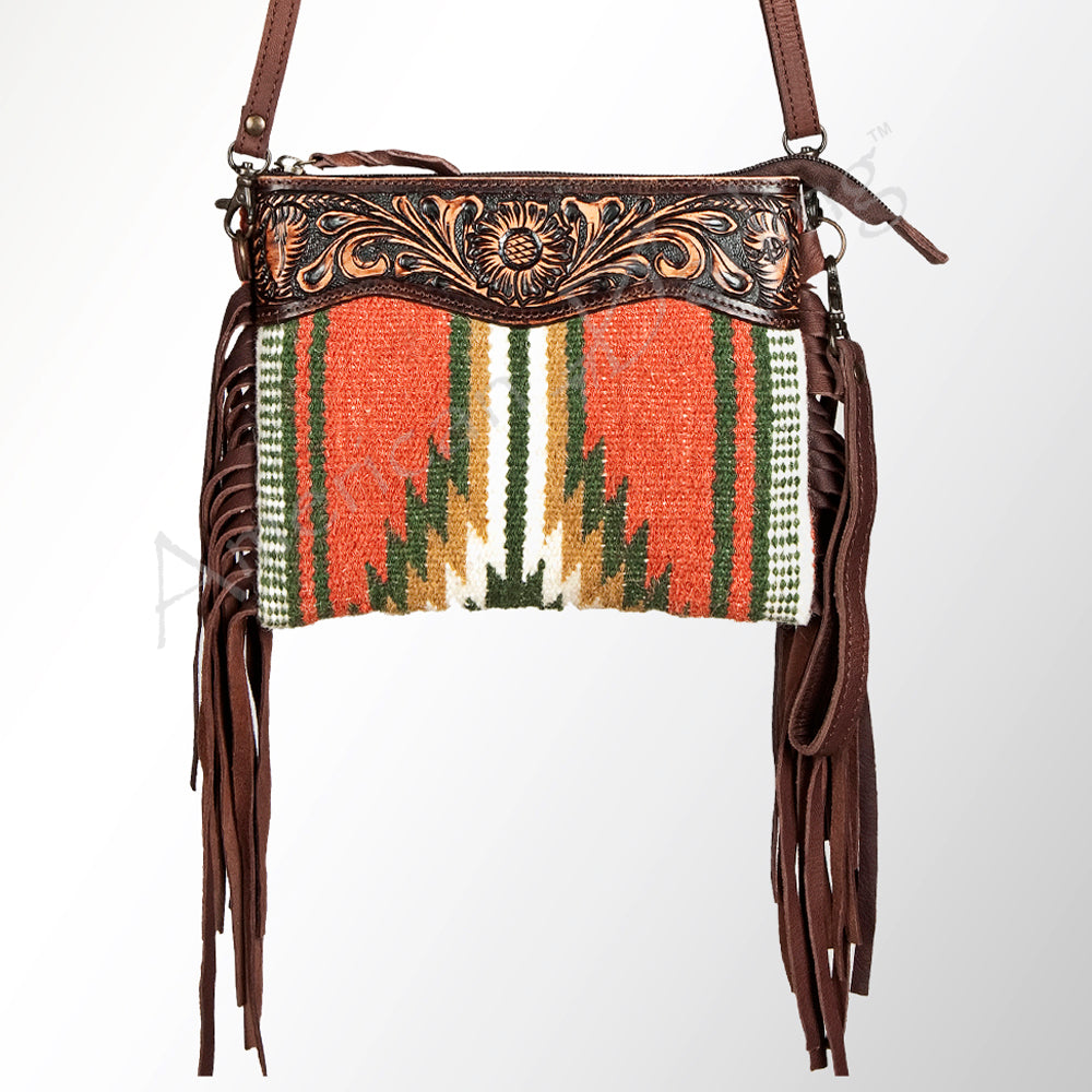American Darling Crossbody Hand Tooled Saddle Blanket Genuine Leather