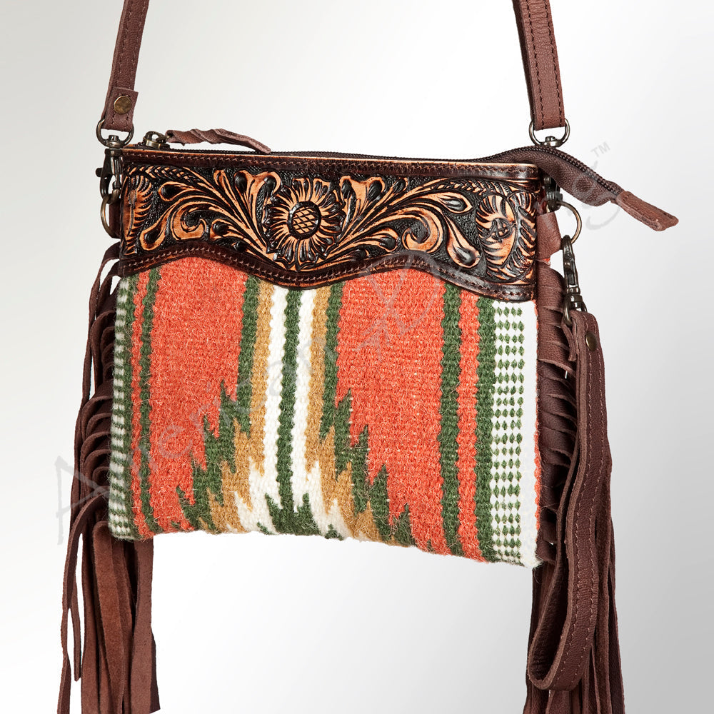American Darling Crossbody Hand Tooled Saddle Blanket Genuine Leather