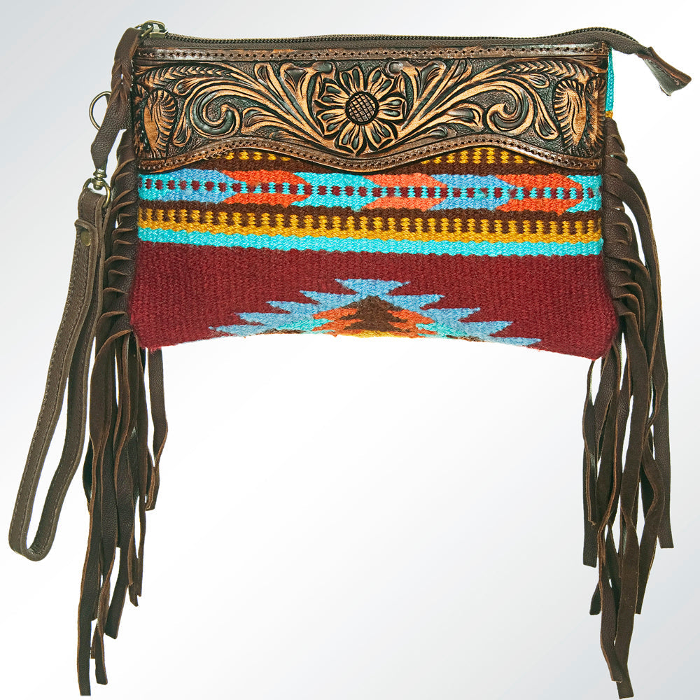 American Darling Crossbody Hand Tooled Saddle Blanket Genuine Leather