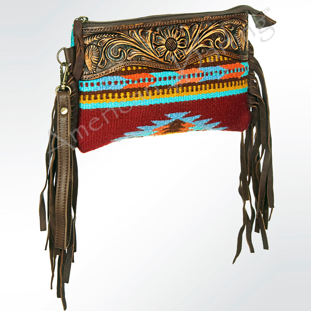 American Darling Crossbody Hand Tooled Saddle Blanket Genuine Leather
