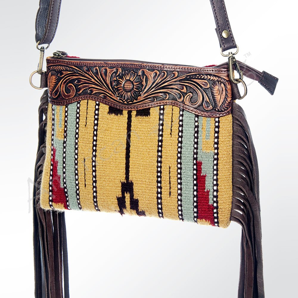 American Darling Crossbody Hand Tooled Saddle Blanket Genuine Leather