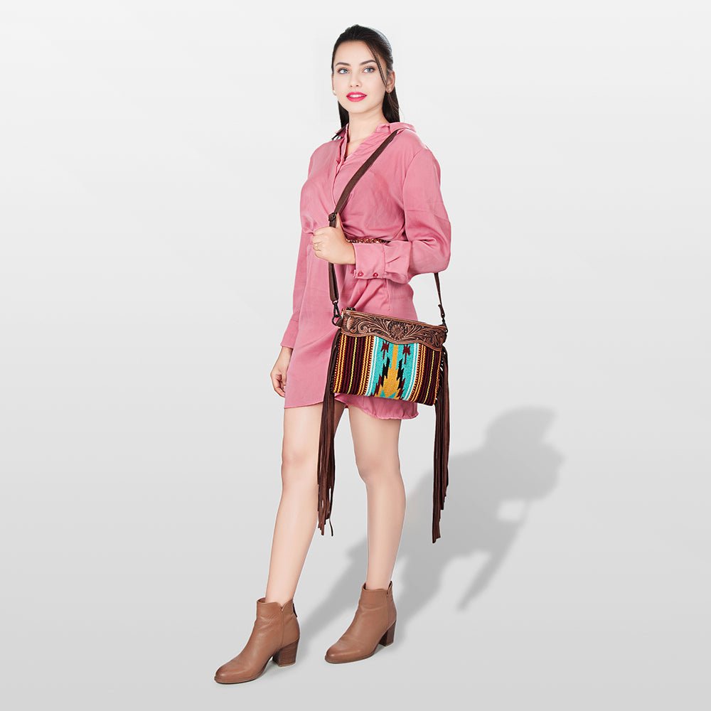 American Darling Crossbody Hand Tooled Saddle Blanket Genuine Leather