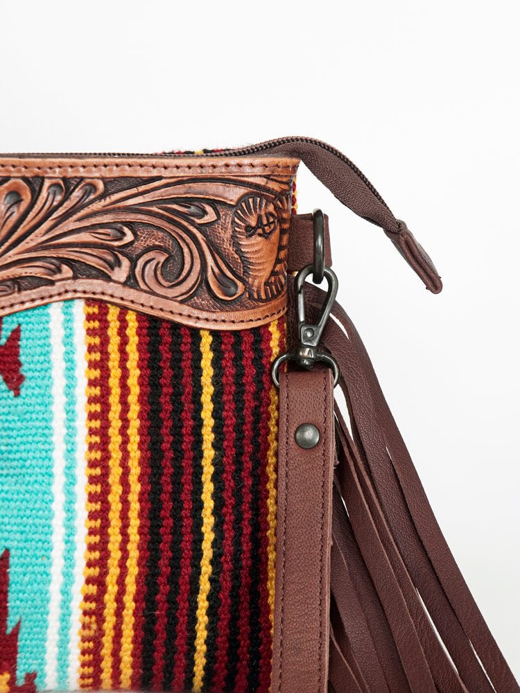 American Darling Crossbody Hand Tooled Saddle Blanket Genuine Leather