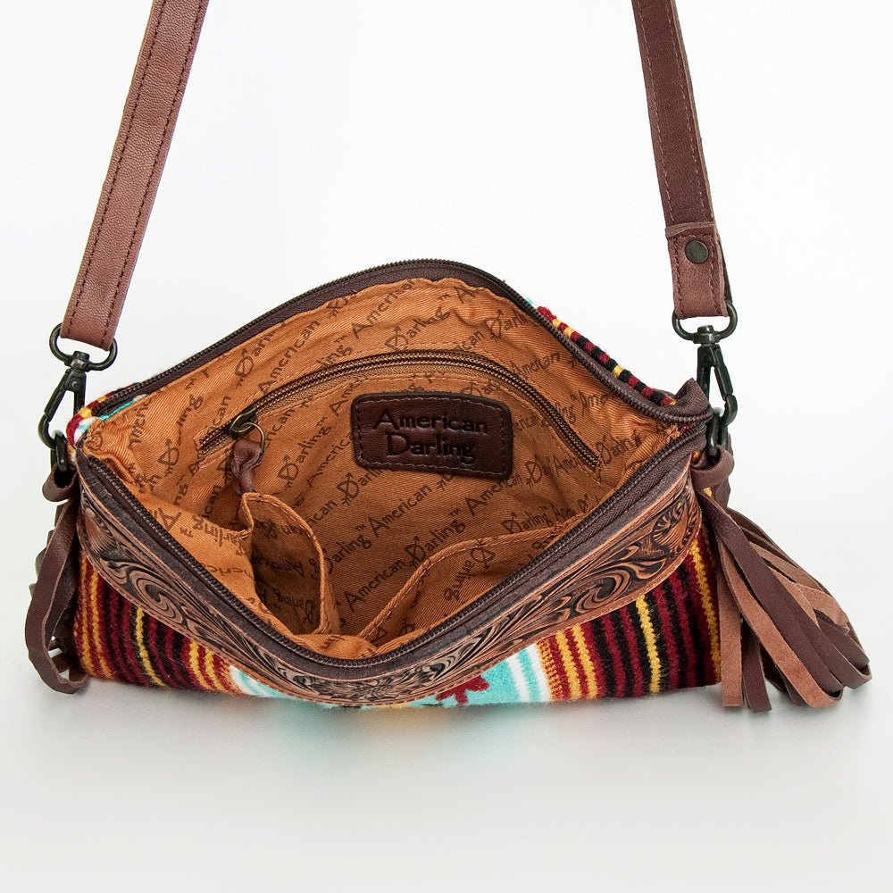 American Darling Crossbody Hand Tooled Saddle Blanket Genuine Leather