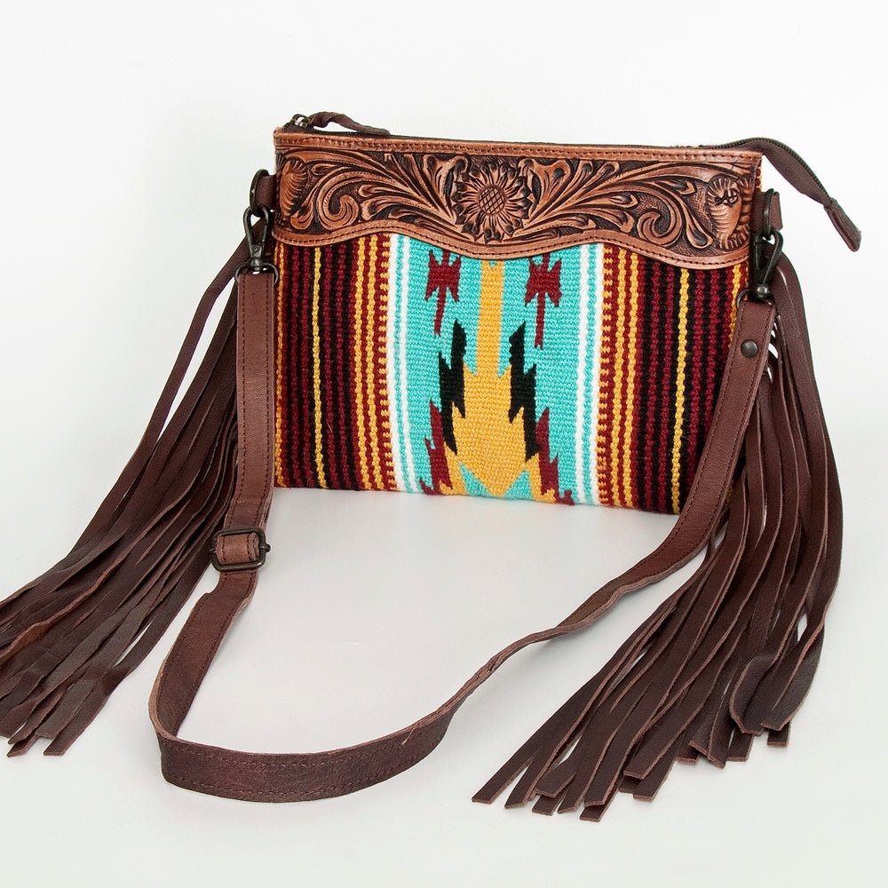 American Darling Crossbody Hand Tooled Saddle Blanket Genuine Leather