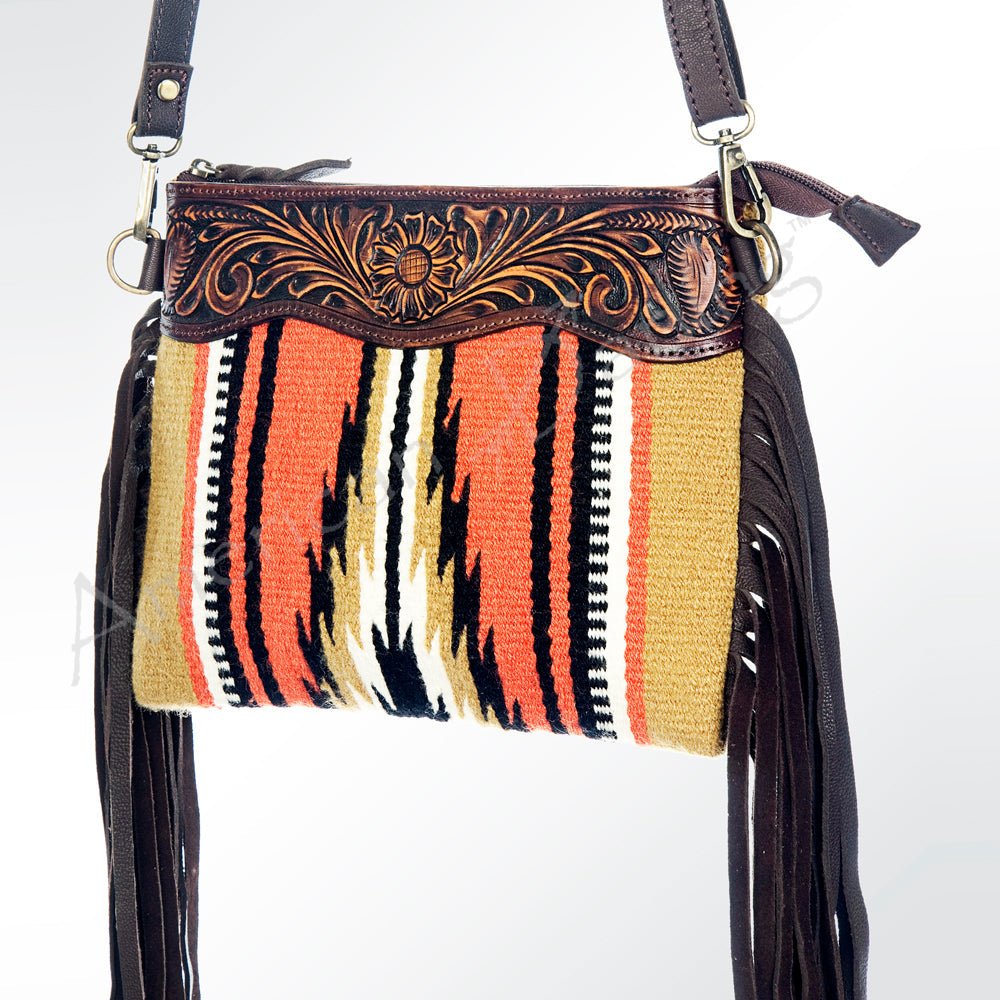 American Darling Crossbody Hand Tooled Saddle Blanket Genuine Leather