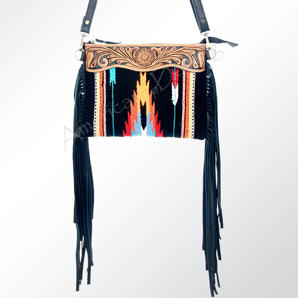 American Darling Crossbody Hand Tooled Saddle Blanket Genuine Leather