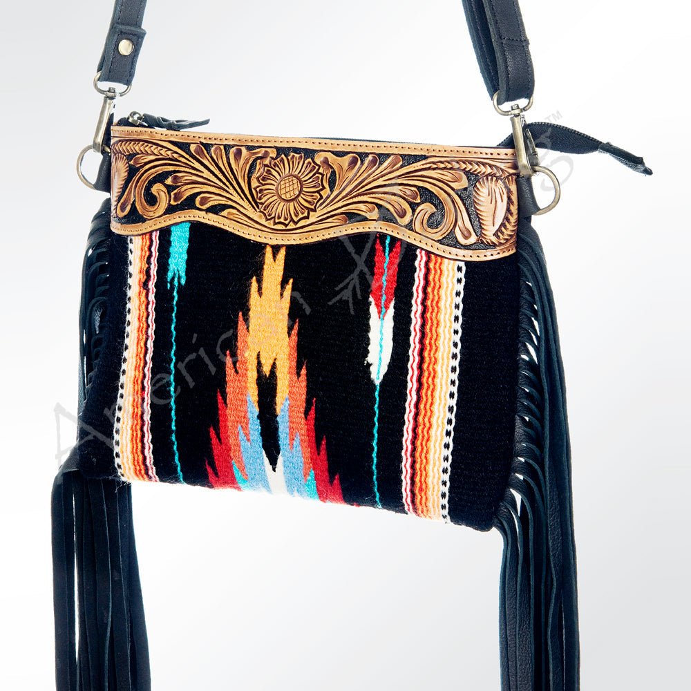 American Darling Crossbody Hand Tooled Saddle Blanket Genuine Leather