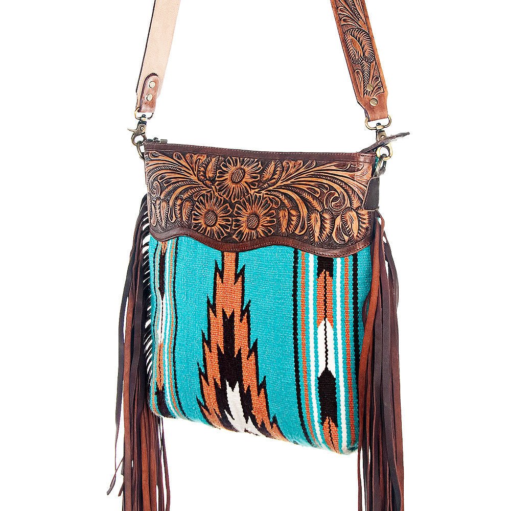 American Darling Signature Crossbody Hand Tooled Saddle Blanket Genuine Leather