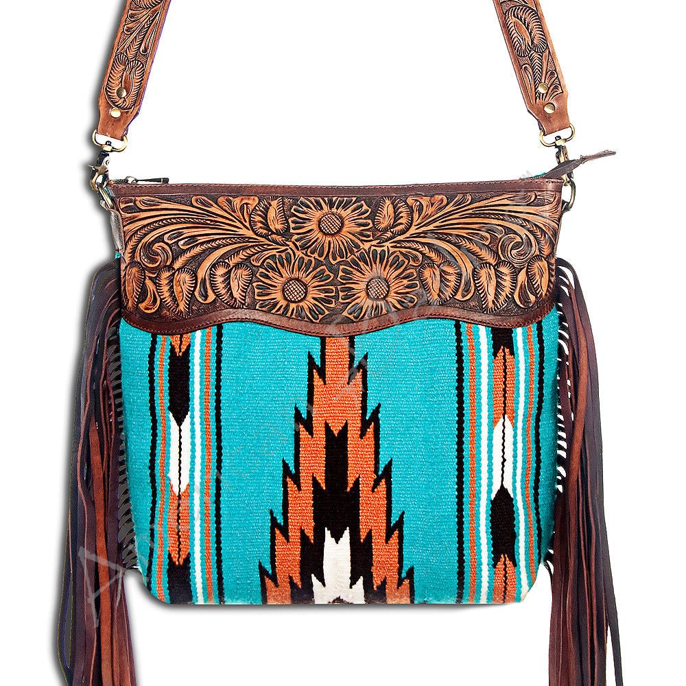 American Darling Signature Crossbody Hand Tooled Saddle Blanket Genuine Leather