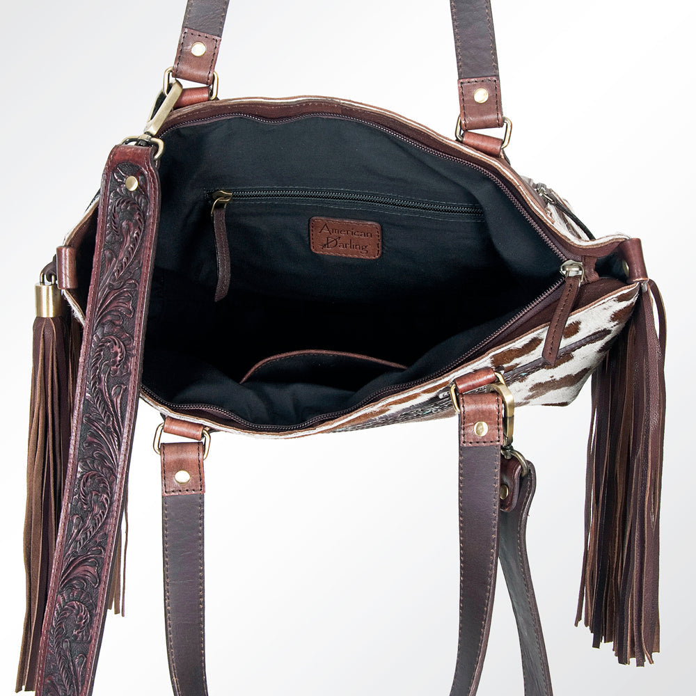 American Darling Hand-Tooled Hair-On Genuine Leather Tote