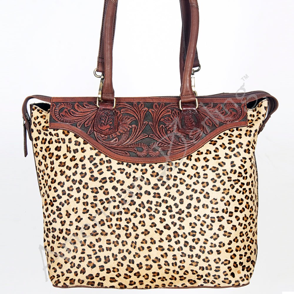 American Darling Tote Hand Tooled Hair-On Genuine Leather