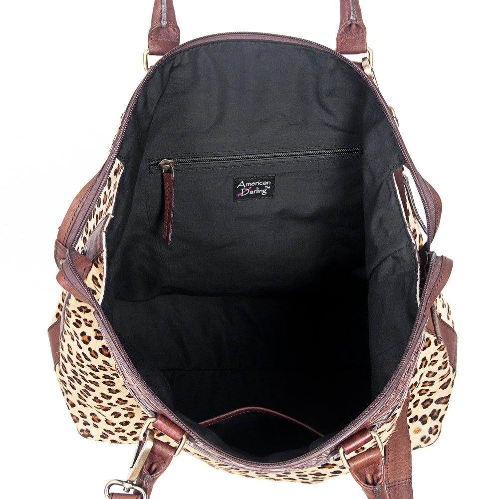 American Darling Tote Hand Tooled Hair-On Genuine Leather