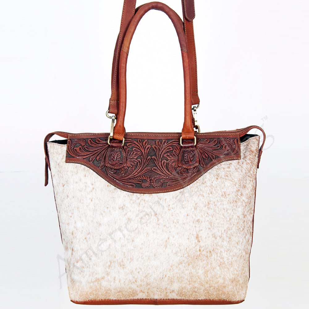 American Darling Tote Hand Tooled Hair-On Genuine Leather
