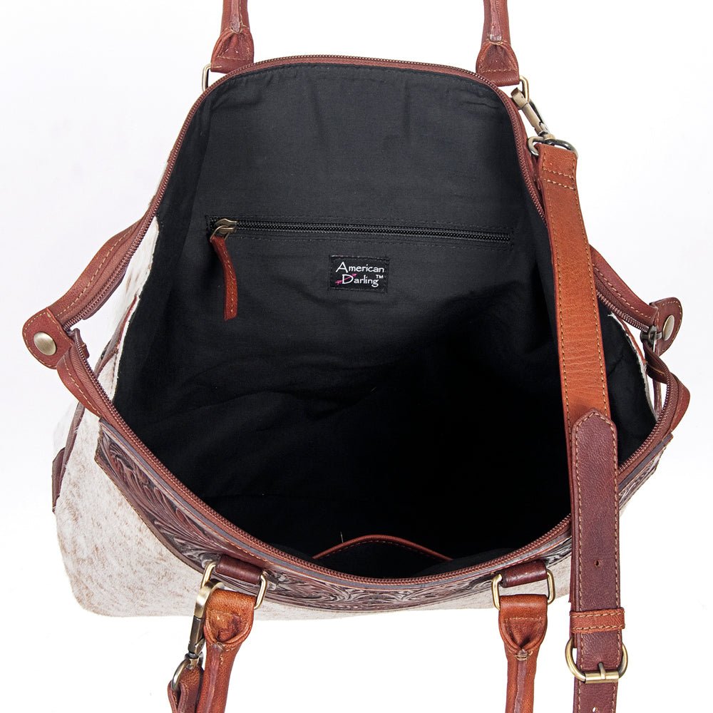 American Darling Tote Hand Tooled Hair-On Genuine Leather