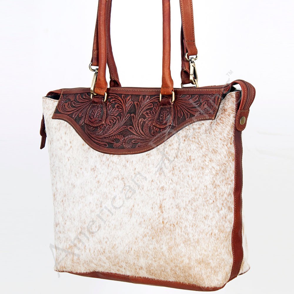 American Darling Tote Hand Tooled Hair-On Genuine Leather