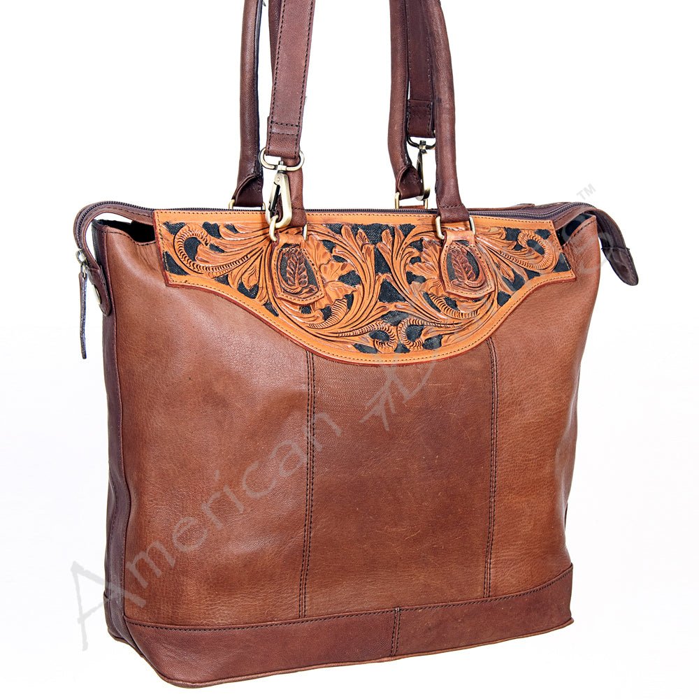 American Darling Tote Hand Tooled Hair-On Genuine Leather
