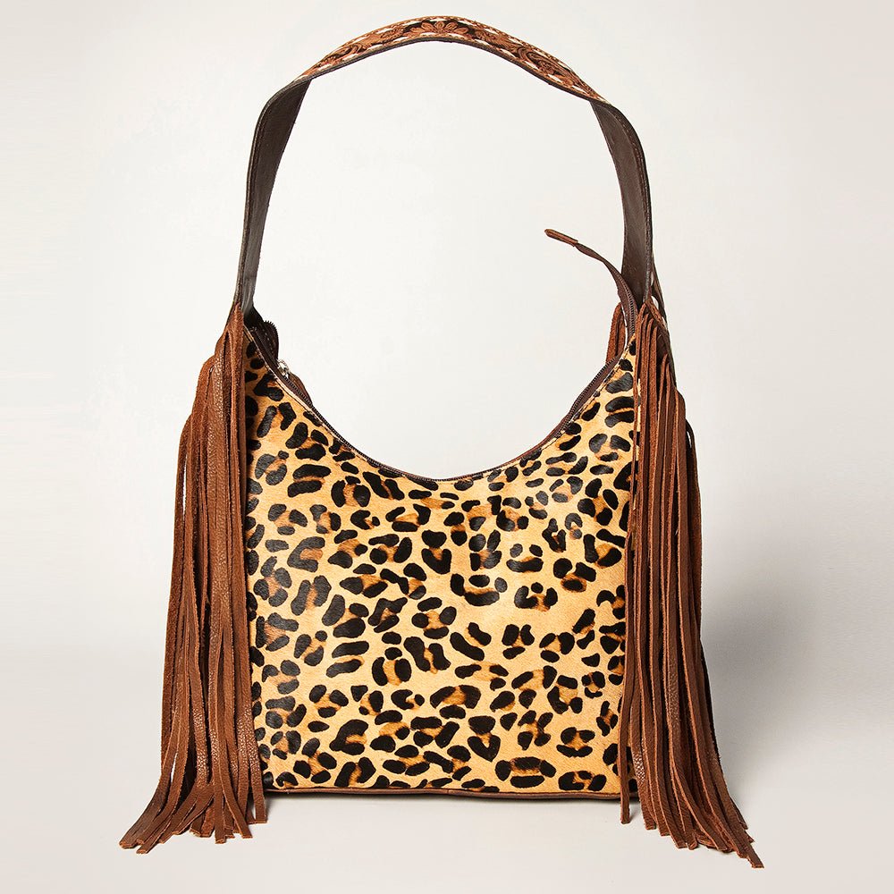 Western Style Leather Hobo Handbag With Hair On Cowhide