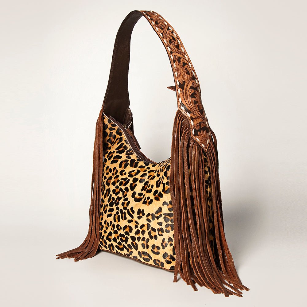 Western Style Leather Hobo Handbag With Hair On Cowhide