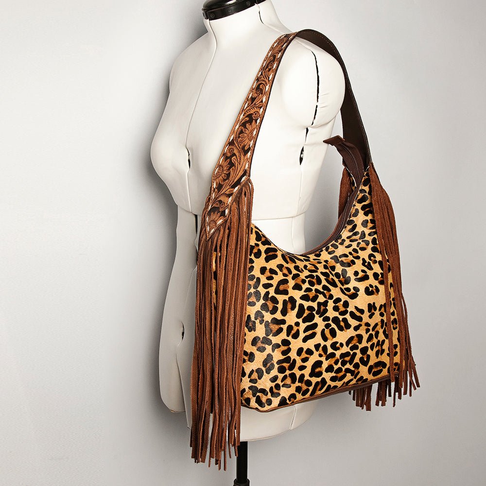 Western Style Leather Hobo Handbag With Hair On Cowhide