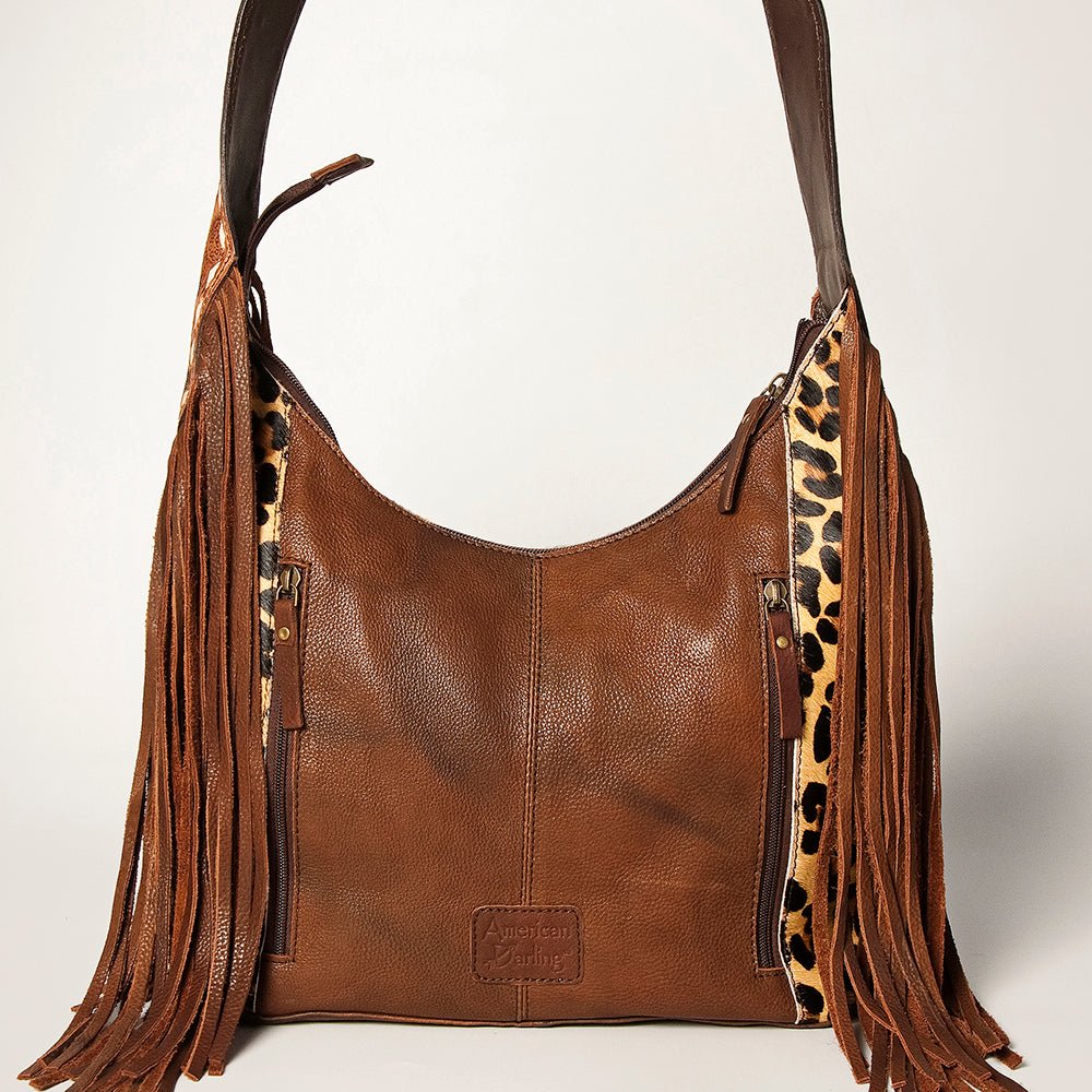 Western Style Leather Hobo Handbag With Hair On Cowhide