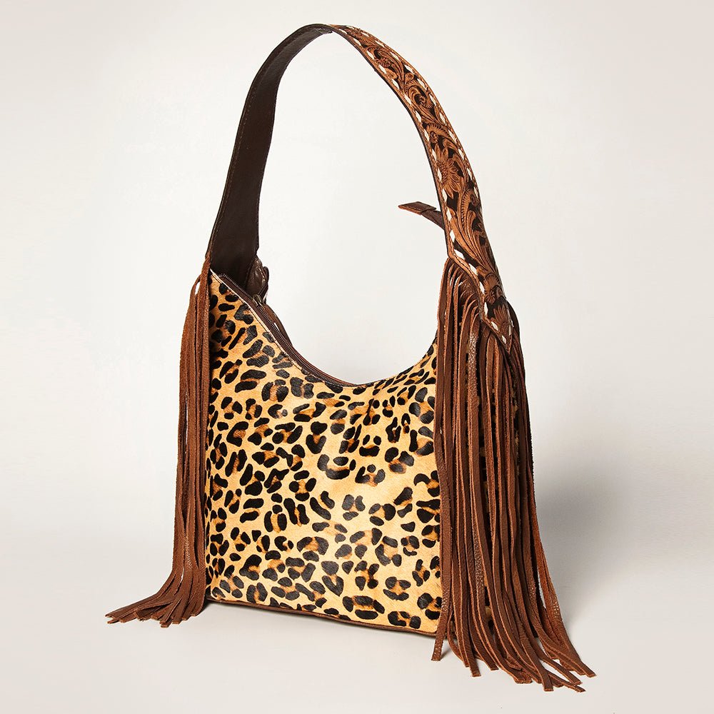 Western Style Leather Hobo Handbag With Hair On Cowhide