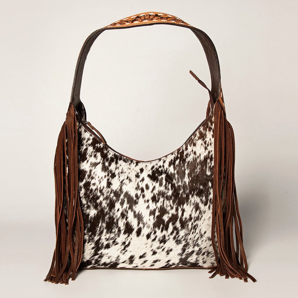 Western Style Leather Hobo Handbag With Hair On Cowhide