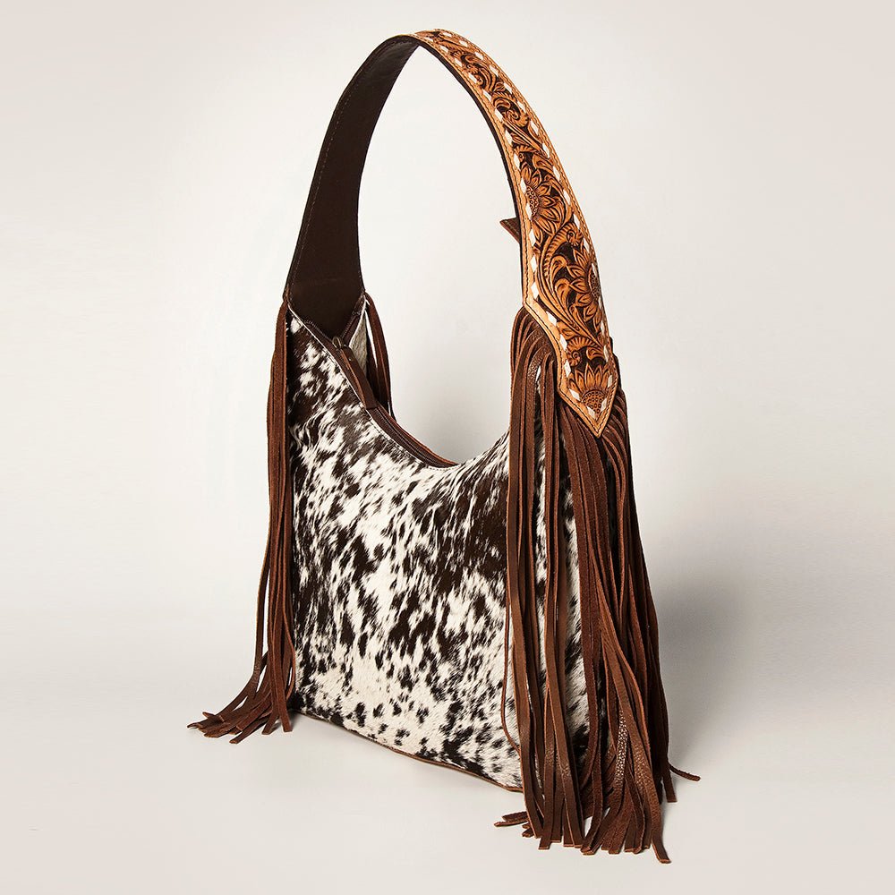 Western Style Leather Hobo Handbag With Hair On Cowhide