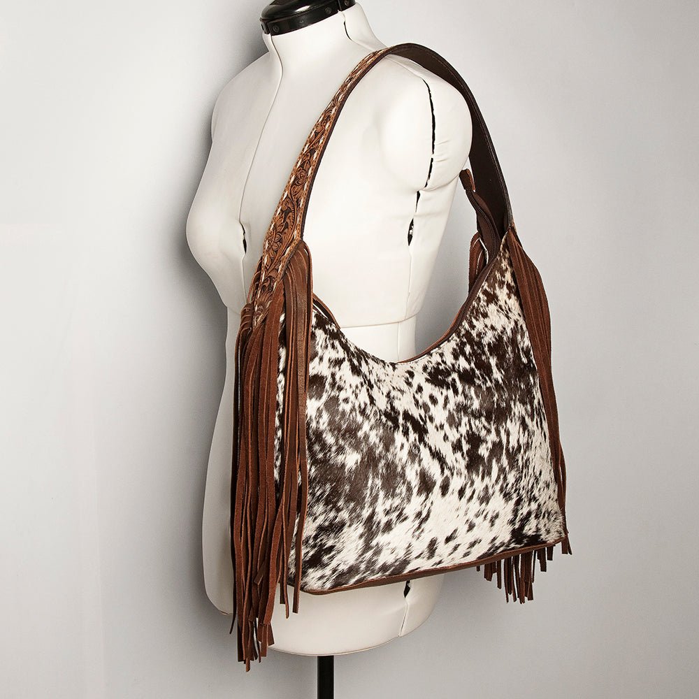 Western Style Leather Hobo Handbag With Hair On Cowhide