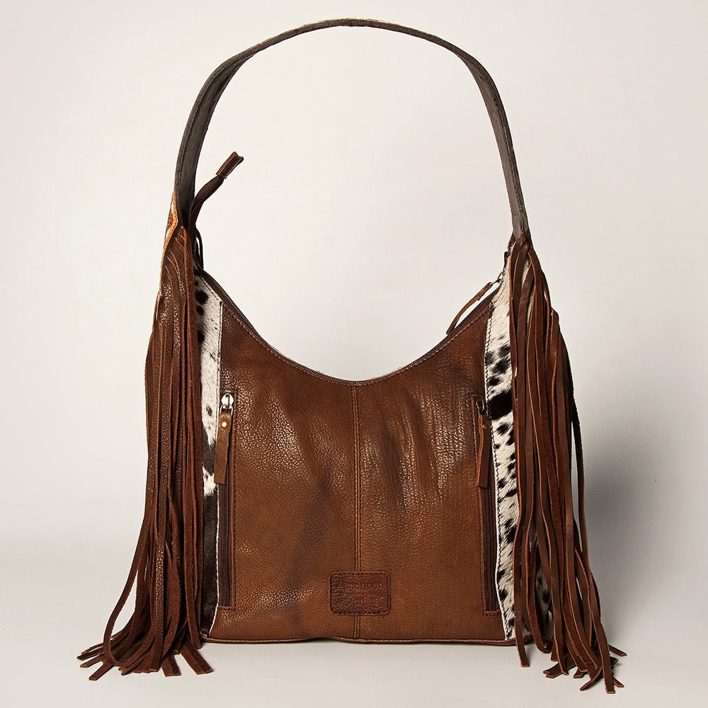 Western Style Leather Hobo Handbag With Hair On Cowhide