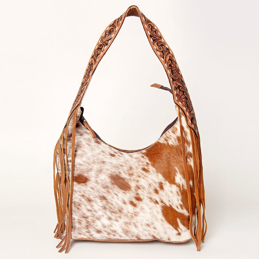Western Style Leather Hobo Handbag With Hair On Cowhide