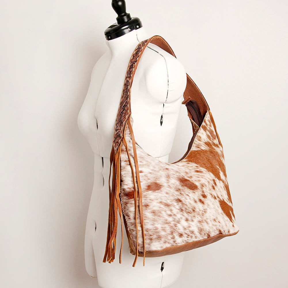 Western Style Leather Hobo Handbag With Hair On Cowhide