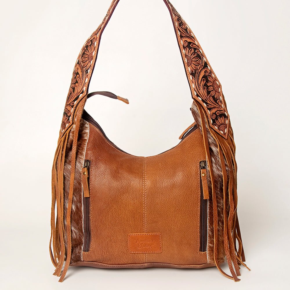 Western Style Leather Hobo Handbag With Hair On Cowhide
