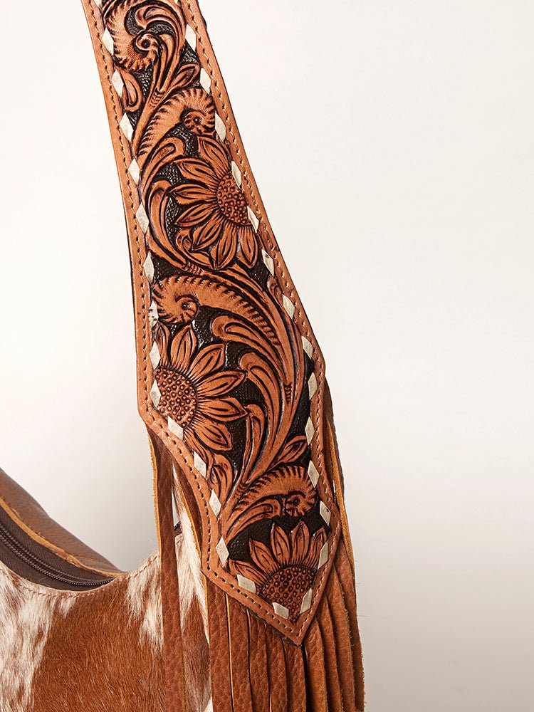 Western Style Leather Hobo Handbag With Hair On Cowhide