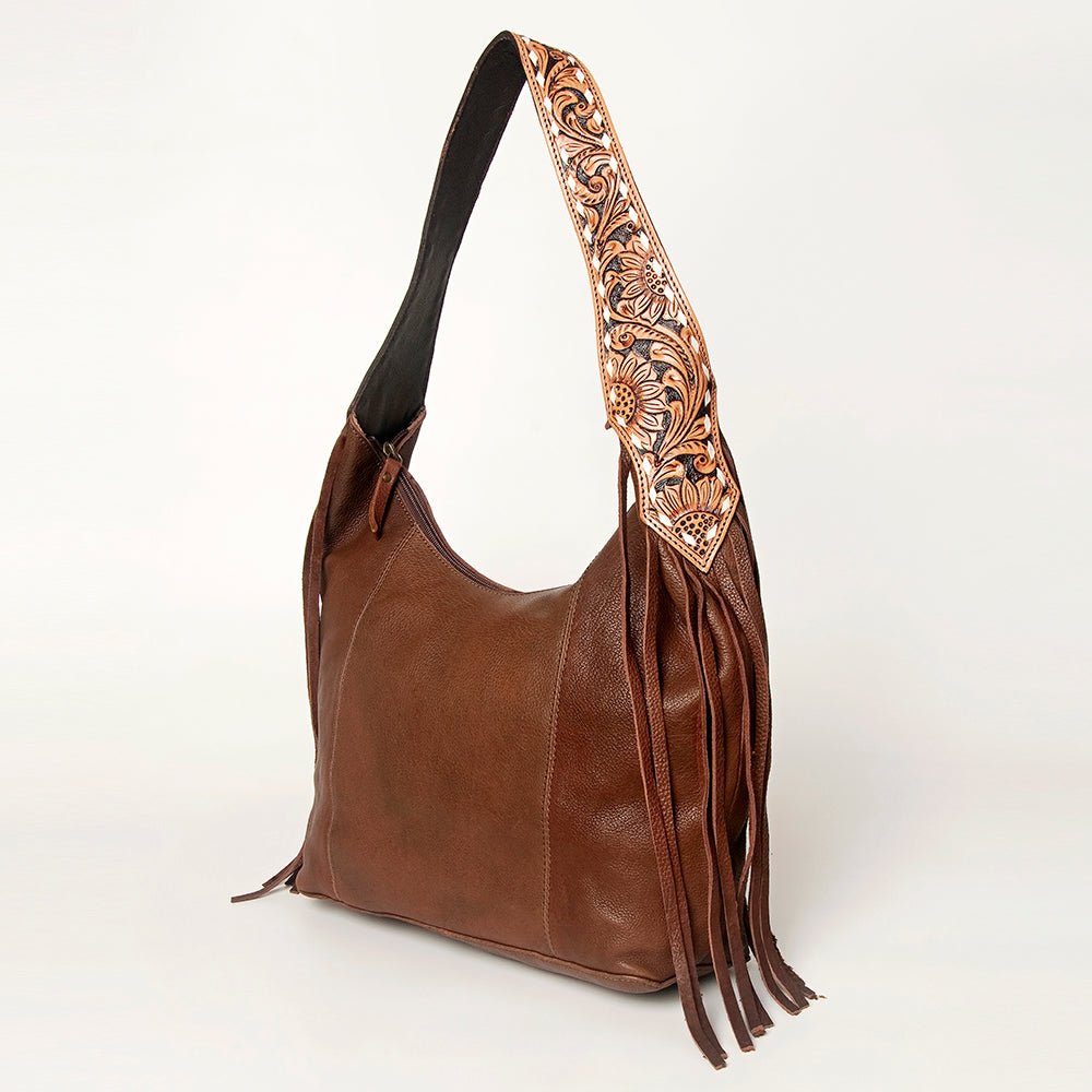 Western Style Leather Hobo Handbag With Hair On Cowhide