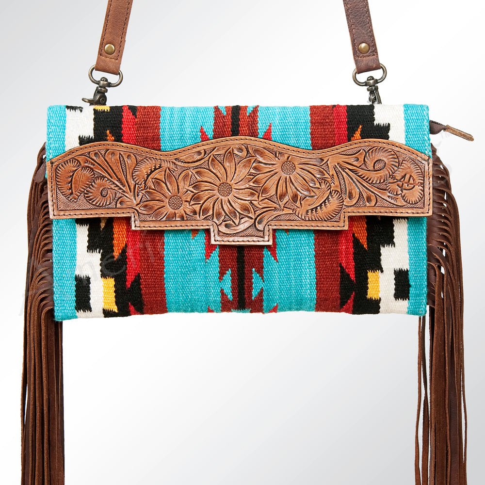 American Darling Small Crossbody Hand Tooled Saddle Blanket Genuine Leather