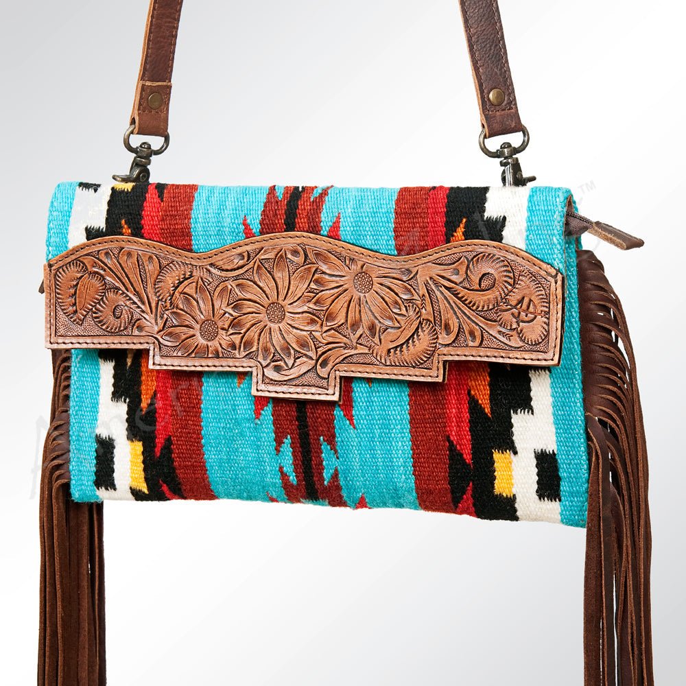 American Darling Small Crossbody Hand Tooled Saddle Blanket Genuine Leather