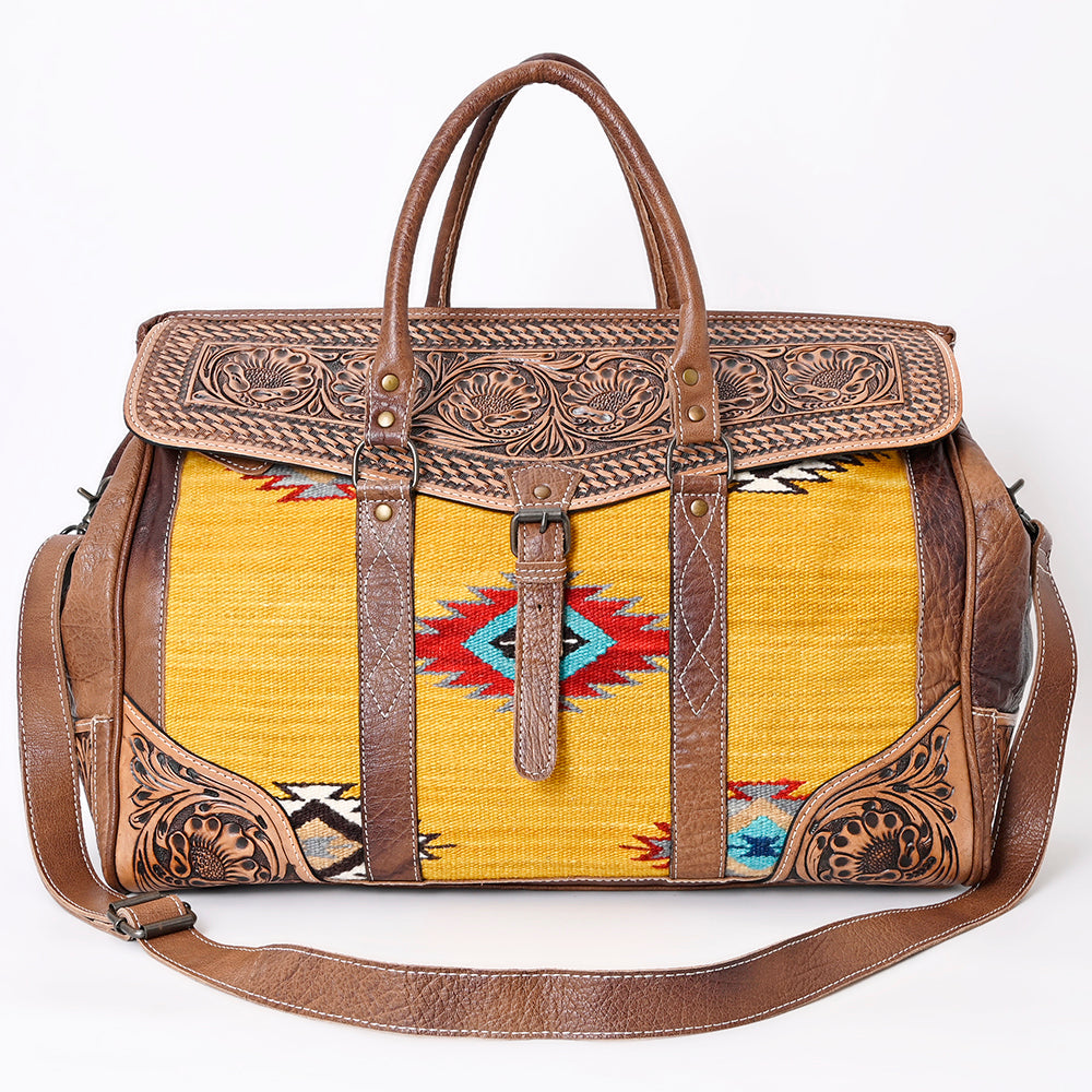 American Darling Hand-Tooled Saddle Blanket Genuine Leather Duffel Bag