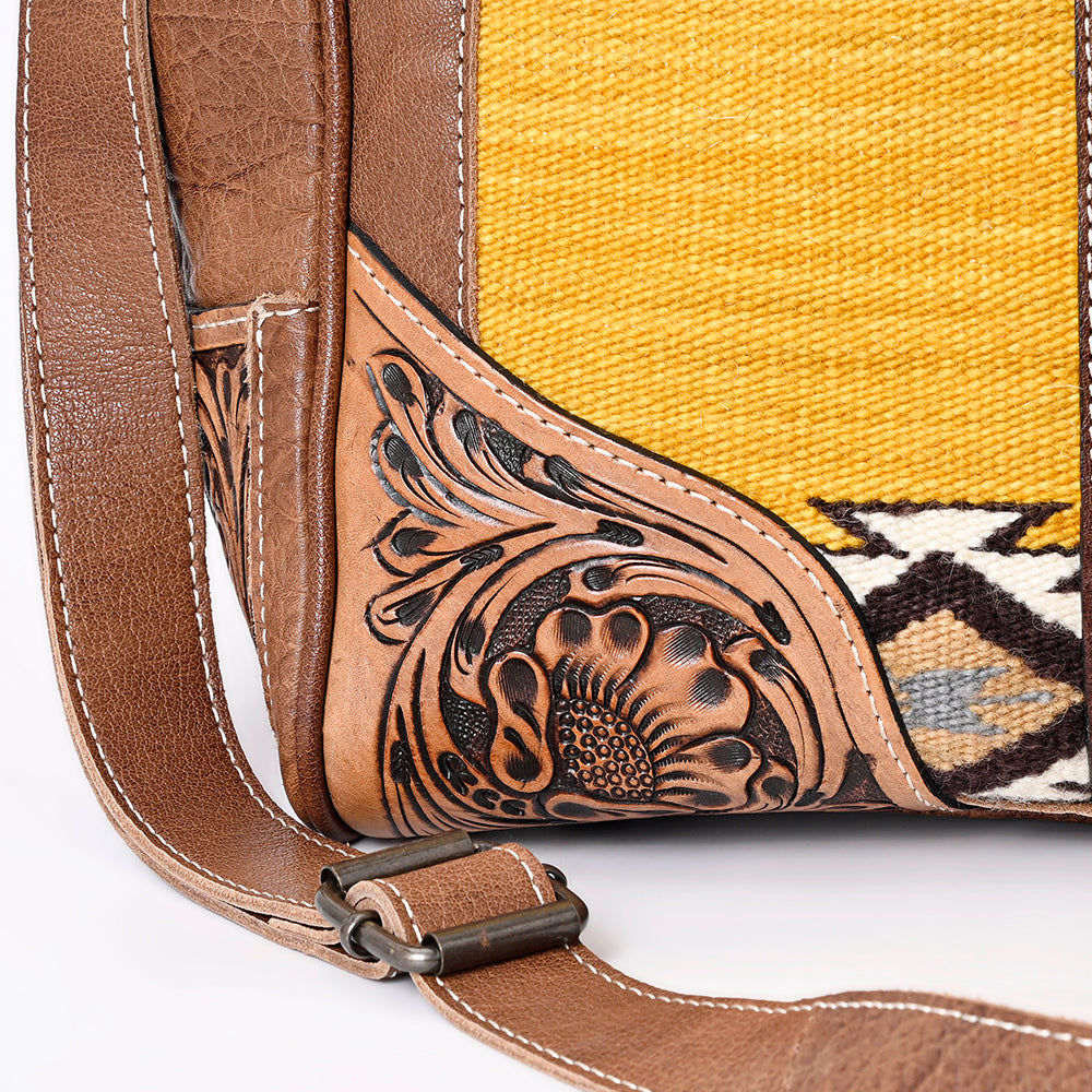 American Darling Hand-Tooled Saddle Blanket Genuine Leather Duffel Bag