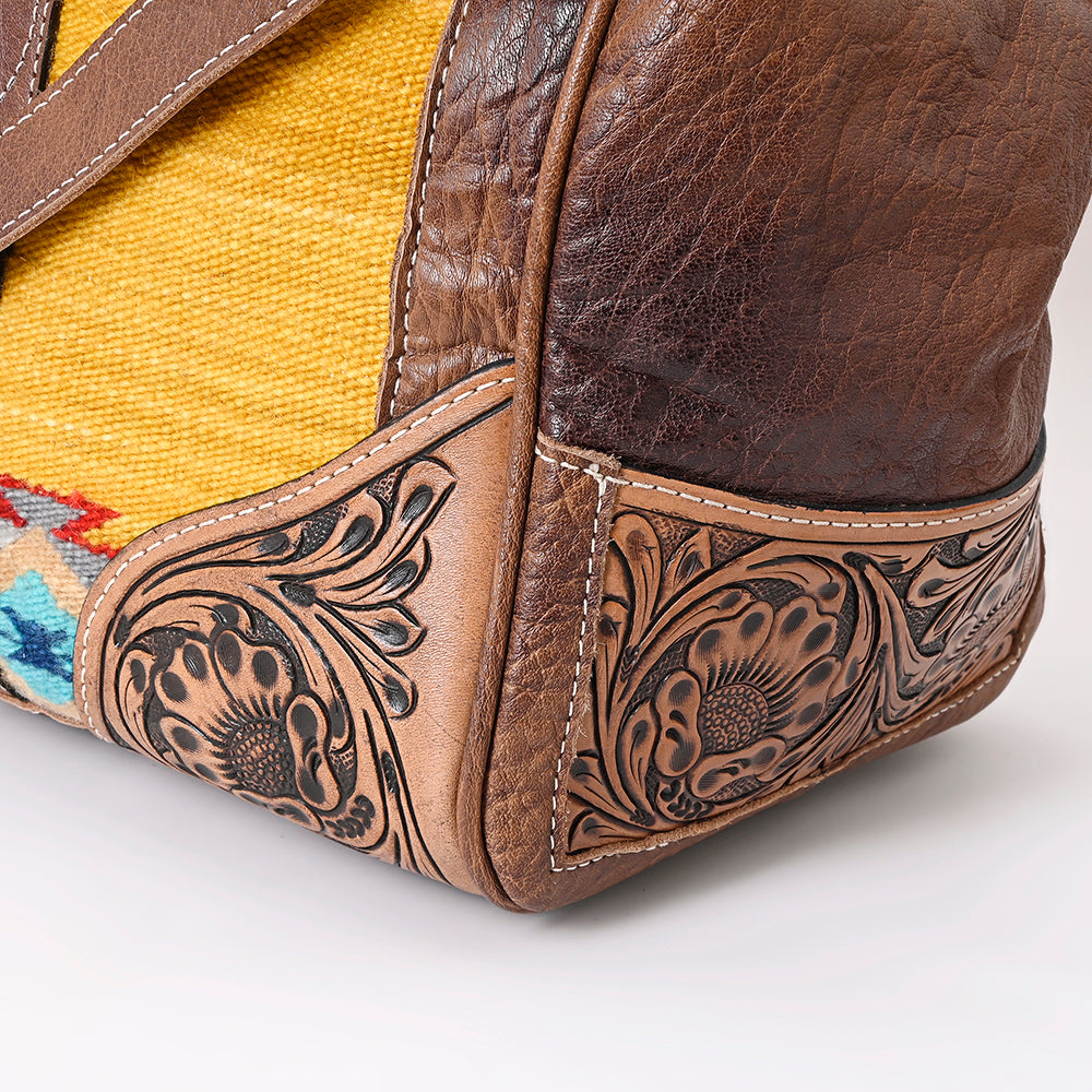 American Darling Hand-Tooled Saddle Blanket Genuine Leather Duffel Bag