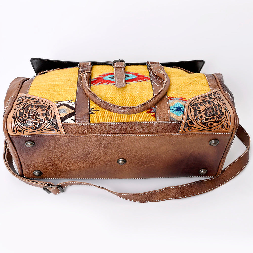 American Darling Hand-Tooled Saddle Blanket Genuine Leather Duffel Bag
