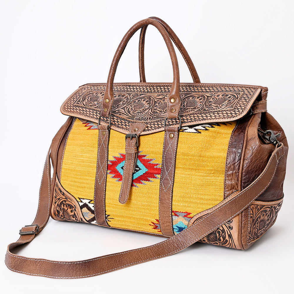 American Darling Hand-Tooled Saddle Blanket Genuine Leather Duffel Bag
