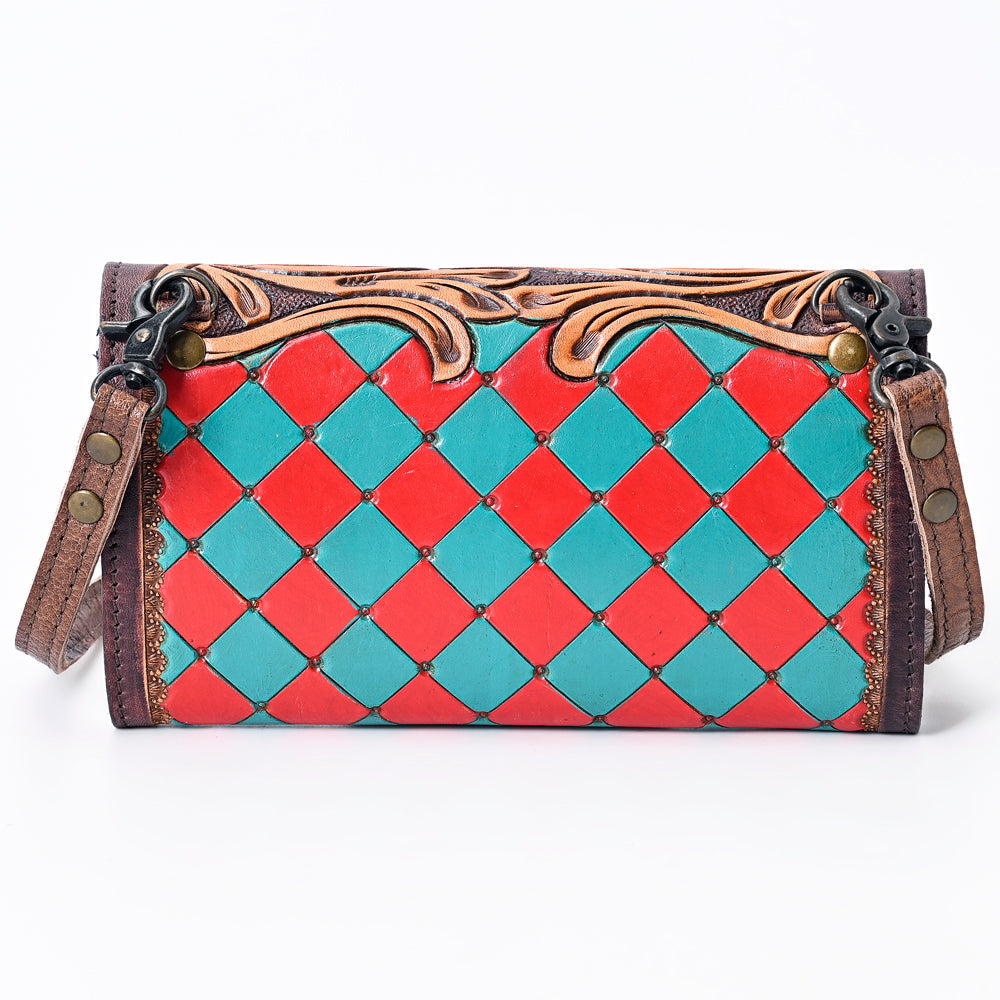 American Darling Wallet Bag Hand Tooled Genuine Vegetable Tanned Leather Hair-On Cowhide Crossbody Purse with YKK Zipper