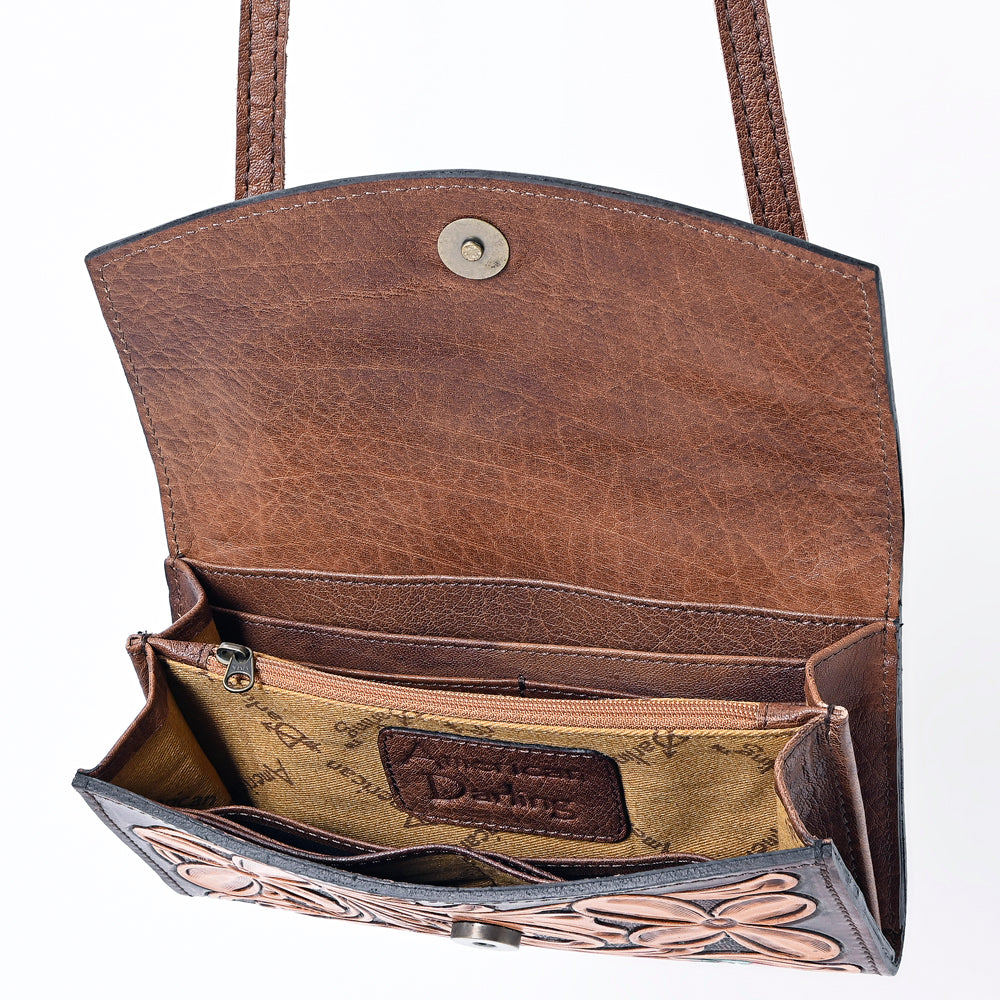 American Darling Wallet Bag Hand Tooled Genuine Vegetable Tanned Leather Hair-On Cowhide Crossbody Purse with YKK Zipper