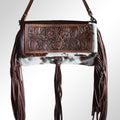 American Darling Wallet Bag Hand Tooled Floral Carved Hair-On Cowhide Genuine Leather Purse Fringes with YKK Zipper