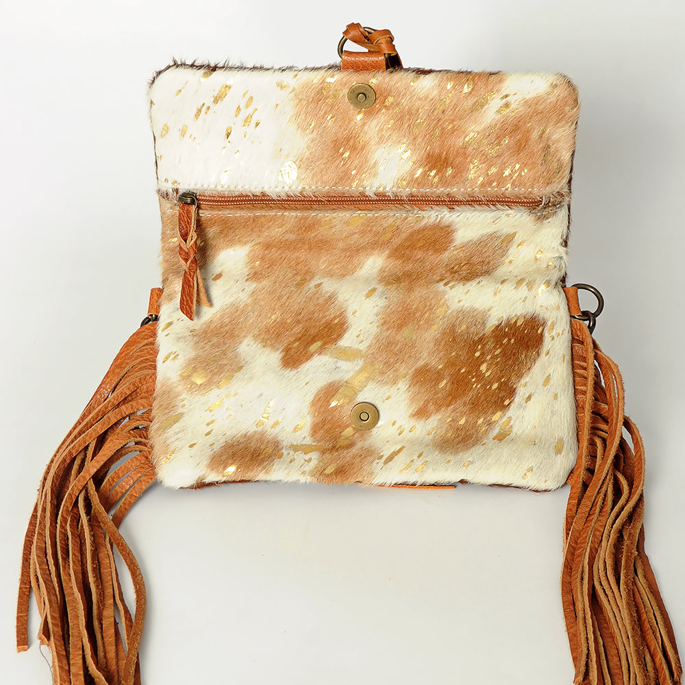 American Darling Wallet Bag Hand Tooled Floral Carved Hair-On Cowhide Genuine Leather Purse Fringes with YKK Zipper
