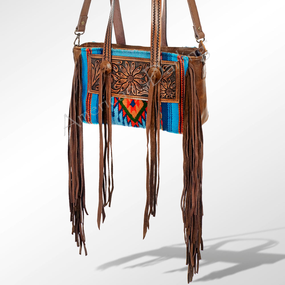 American Darling Hand-Tooled Saddle Blanket Leather Tote