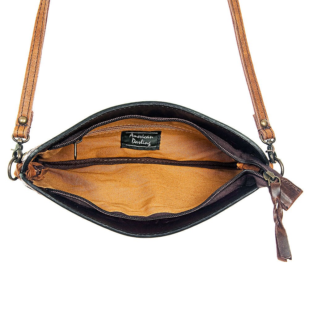 American Darling Small Crossbody Hand Tooled Hair-On Genuine Leather